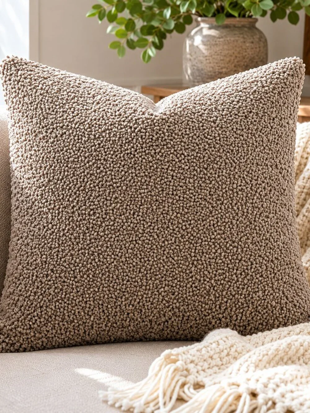 Pottery Barn Boucle Pillow Cover 20x20 Gray Textured Neutral Throw Pillow